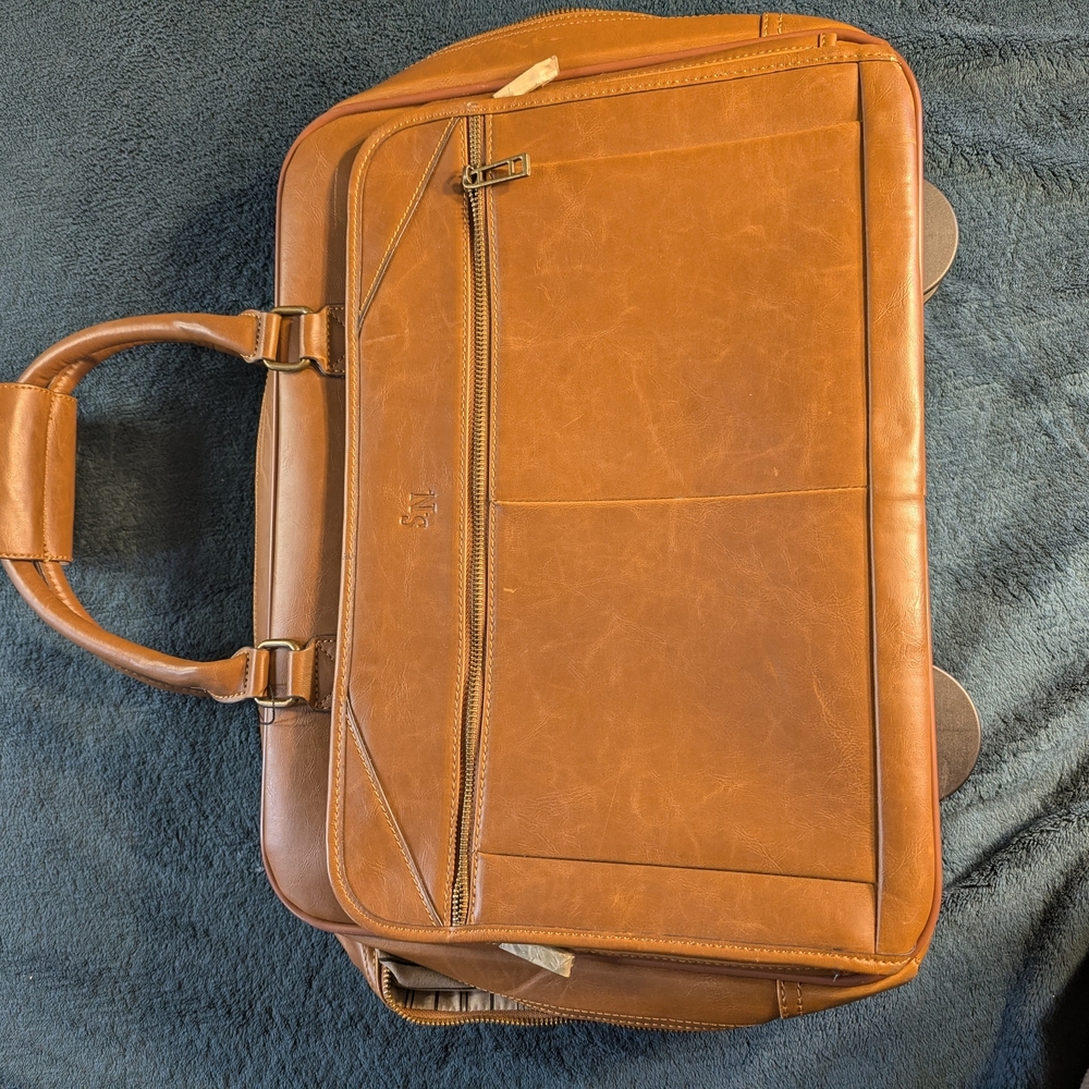 & Other Stories Cognac Leather Laptop Briefcase with Telescopic Handle - Picture 11 of 13